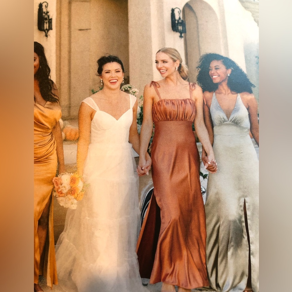 Revelry Brooke satin dress in rust 721